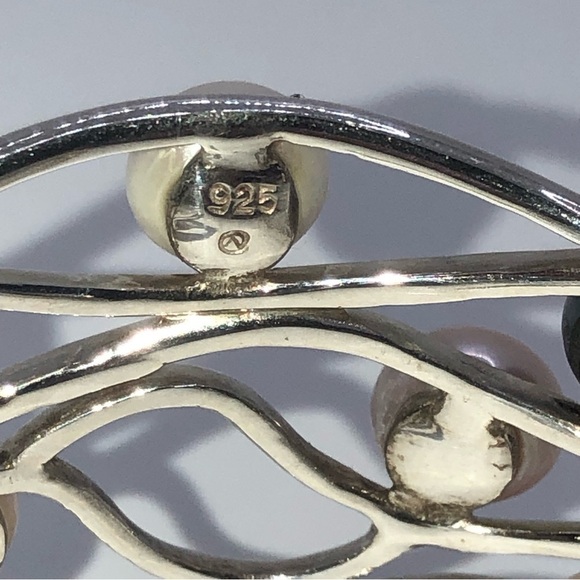 STERLING Silver & Pearl Multi Colour Pearls wide Cuff Bracelet 7” / 44g - Picture 7 of 12